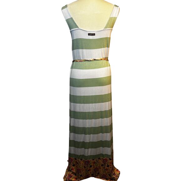 Matilda Jane Maxi Dress Seaside Afternoon Floral Striped Belt Medium Green/White - Picture 2 of 9
